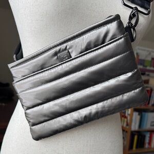 THINK ROYLN Quilted Crossbody Belt Bag in Metallic Gray